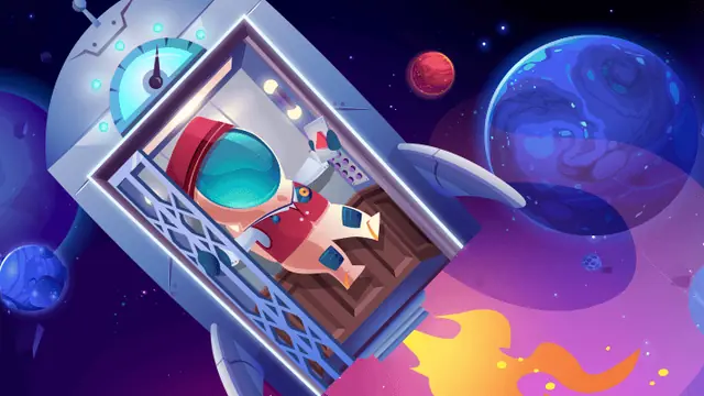 Astronaut riding the bonus elevator