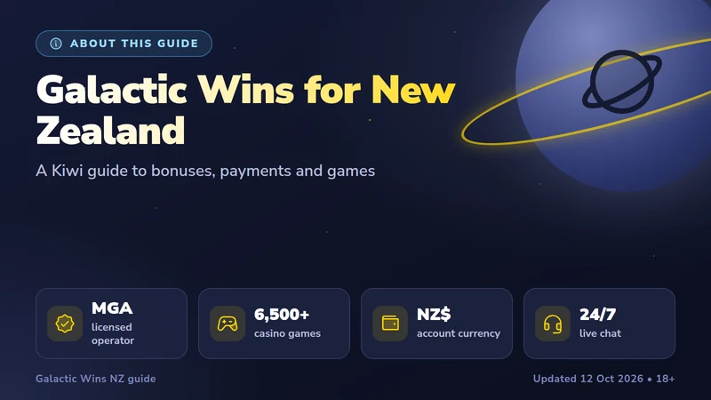 Galactic Wins lobby on a laptop and phone, the casino this New Zealand guide describes